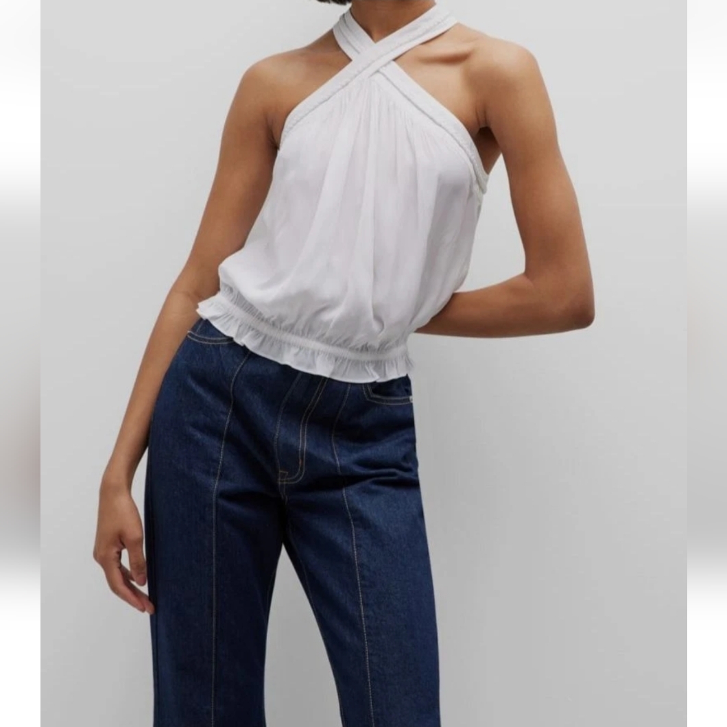 Ramy Brook Ivory Cecilia Braided Trim Halter Blouse Women's Size Medium $285
